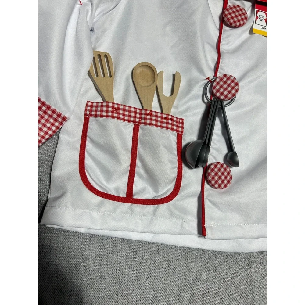 Melissa &‎ Doug Chef Costume Kids Size 3-6 White Red Gingham Role Play Set